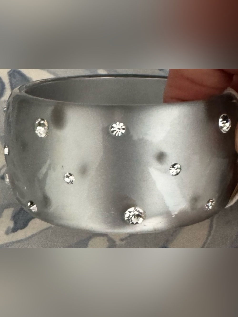Crystal-Studded Silver Resin Bangle Bracelet